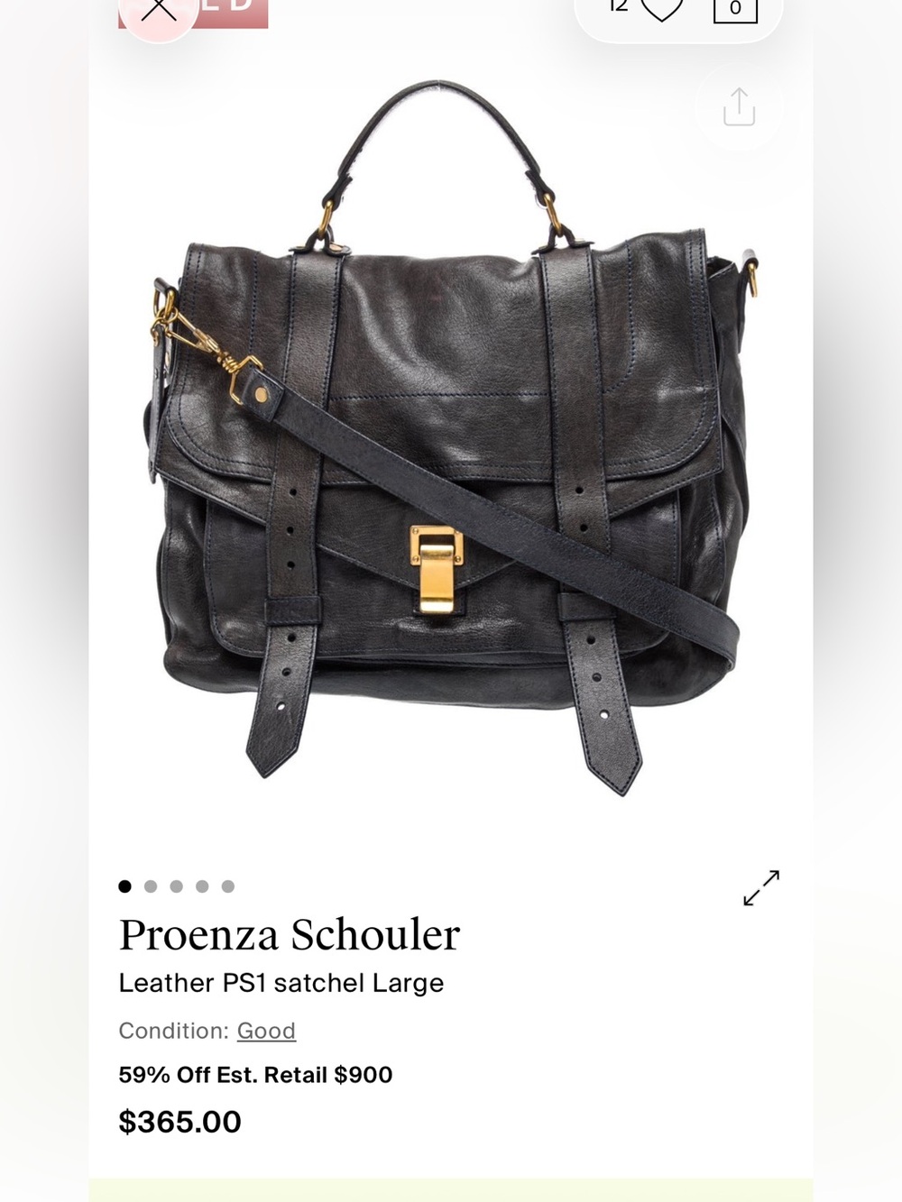 Proenza Schouler Black Leather PS1 Satchel with Gold Hardware GUC